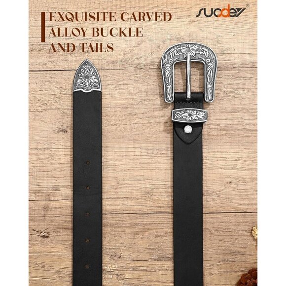 Western Leather Belt for Women Vintage Metal Buckle Adjustable Casual main image 7